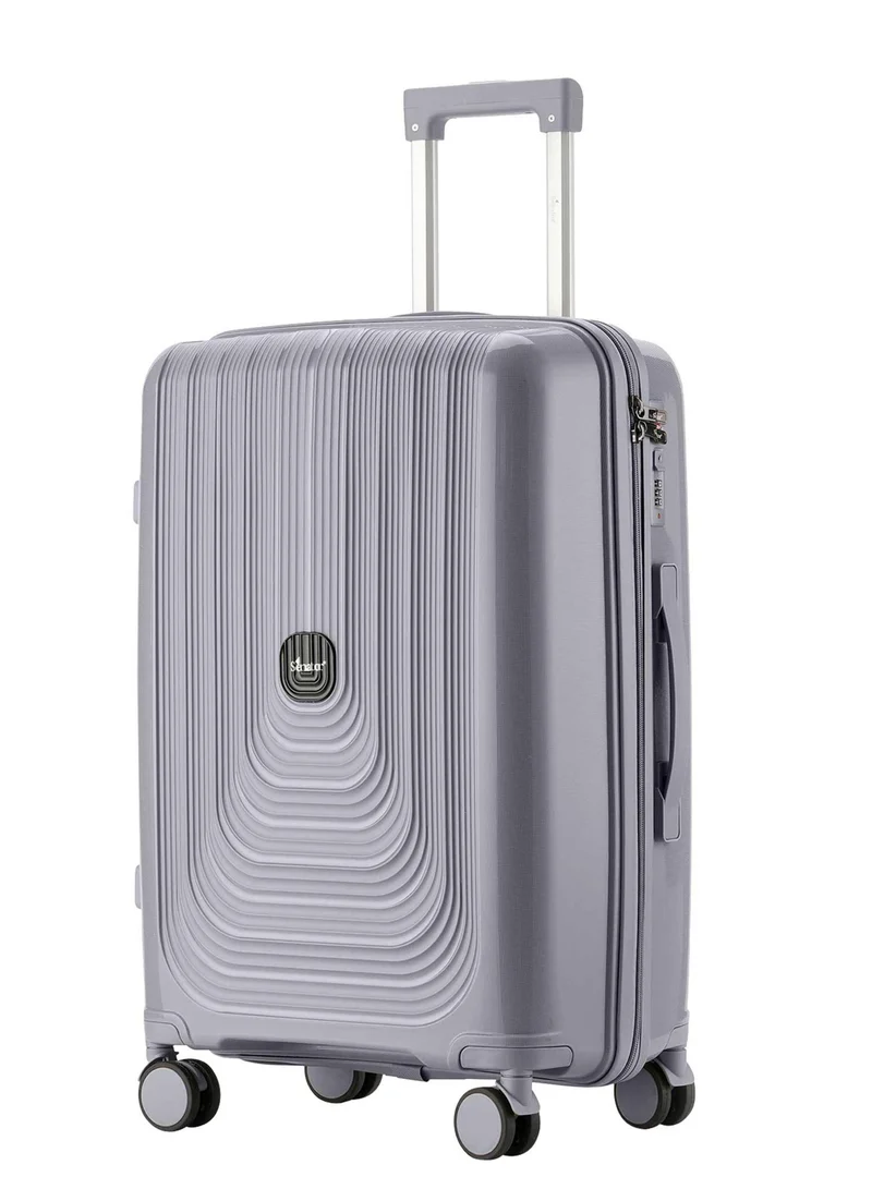 سيناتور حقيبة سفر ترولي أنيقة للجنسين متوسطة الحجم خفيفة الوزن من البولي بروبلين بقفل رقمي وعجلات دوارة مزدوجة رمادي فاتح